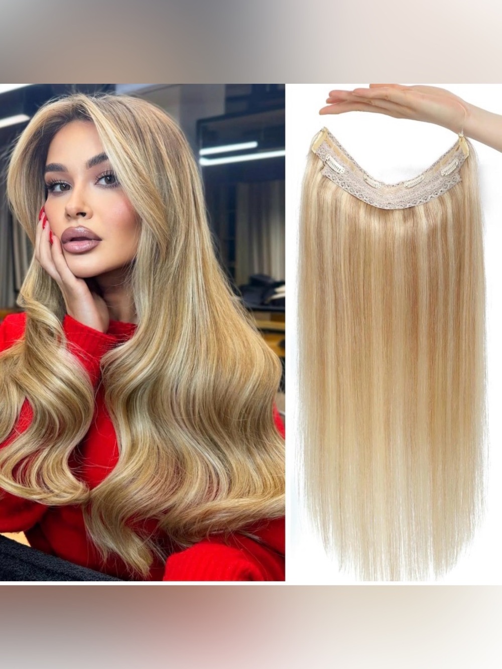 18” blonde 18p/613 highlight halo human hair extensions 80g #UC6